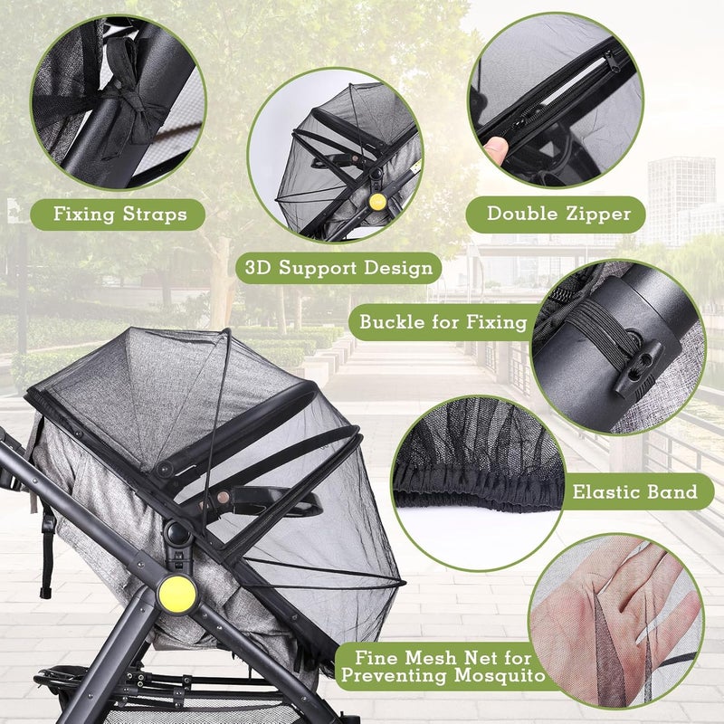 LIHAO Universal Mosquito Net for Stroller, Baby Bug Net with Two-Way Zippers & Storage Bag, Breathable & Foldable Mosquito Nets for Strollers,Car Seat,Bassinet,Cradle (Black) - Image 2